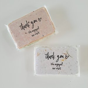 10 Mini cafe thank you notes on Handmade Recycled Paper. Appreciation messages for hosts guests patrons restaurants visitors and events