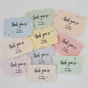 10 Mini cafe notes "Thank you, it was delicious", Handmade Recycled Paper gratitude messages for diners, restaurants, visitors and chefs
