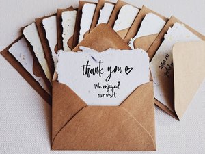 10 Mini Guest thank you Cards with Envelopes, Handmade Recycled Paper appreciation messages for host, guests, patrons, restaurants, visitors
