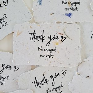 10 Mini cafe thank you notes on Handmade Recycled Paper. Appreciation messages for hosts guests patrons restaurants visitors and events