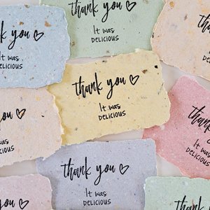 10 Mini cafe notes "Thank you, it was delicious", Handmade Recycled Paper gratitude messages for diners, restaurants, visitors and chefs