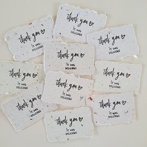 10 Mini cafe notes "Thank you, it was delicious", Handmade Recycled Paper gratitude messages for diners, restaurants, visitors and chefs