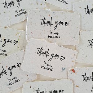 10 Mini cafe notes "Thank you, it was delicious", Handmade Recycled Paper gratitude messages for diners, restaurants, visitors and chefs