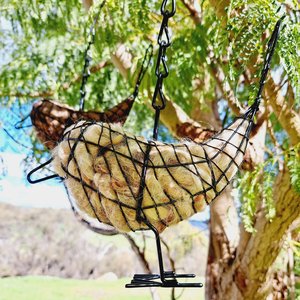 Larger Llama fibre bird nester for outdoor gift. Idea for home gardener and nature lover full of natural nest material for nesting birds
