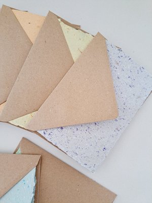4 x Blank Handmade Recycled Paper Cards with brown envelopes. Card Making Supplies, Homemade