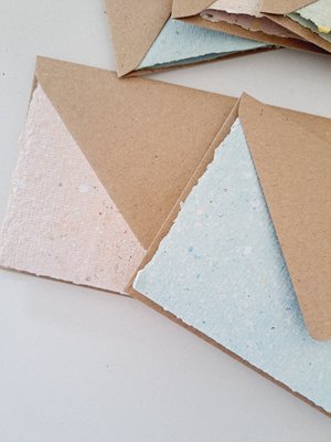 4 x Blank Handmade Recycled Paper Cards with brown envelopes. Card Making Supplies, Homemade