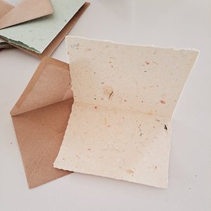 4 x Blank Handmade Recycled Paper Cards with brown envelopes. Card Making Supplies, Homemade