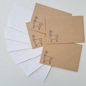 Llama Letter Writing Set made from handmade recycled paper with llama fibre. Eco friendly stationery for animal lover gift. 6x4 Inch sheets