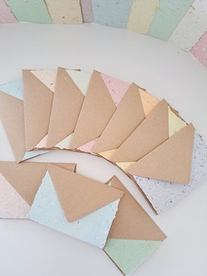 4 x Blank Handmade Recycled Paper Cards with brown envelopes. Card Making Supplies, Homemade