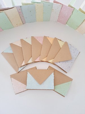 4 x Blank Handmade Recycled Paper Cards with brown envelopes. Card Making Supplies, Homemade