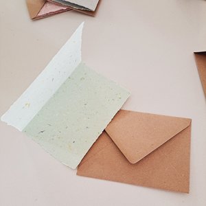 4 x Blank Handmade Recycled Paper Cards with brown envelopes. Card Making Supplies, Homemade