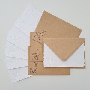 Writing Set made from handmade recycled paper with llama fibre. Stationery for llama lover gift. 6x4 Inch letter sheets for Children