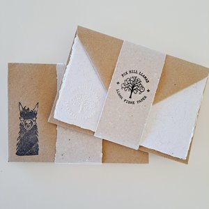 Llama Writing Set made from handmade recycled paper with llama fibre. Stationery for gift. 6x4 Inch letter sheets for young writers.