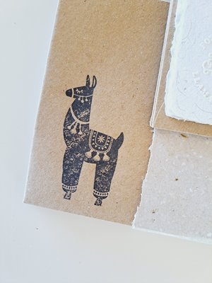 Writing Set with handmade recycled paper with llama fibre. Stationery gift. 6x4 Inch letter sheets for Children with hand stamped envelopes.
