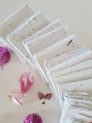 Botanical Handmade Recycled Paper - Neutral Tones, torn and Deckle Edges (2.5x2.5", 100 Sheets)