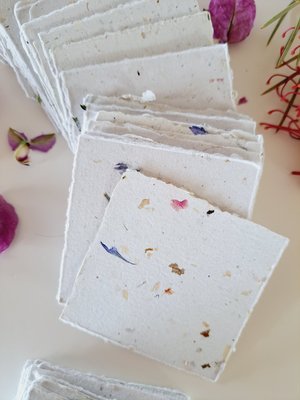 Botanical Handmade Recycled Paper - Neutral Tones, torn and Deckle Edges (2.5x2.5", 100 Sheets)