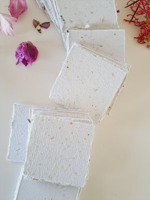 Botanical Handmade Recycled Paper - Neutral Tones, torn and Deckle Edges (2.5x2.5", 100 Sheets)