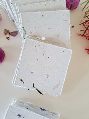 Botanical Handmade Recycled Paper - Neutral Tones, torn and Deckle Edges (2.5x2.5", 100 Sheets)