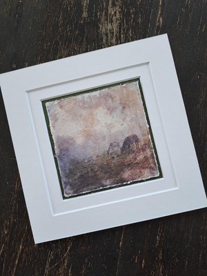 Mini llama artwork "Grazing in the Mist"