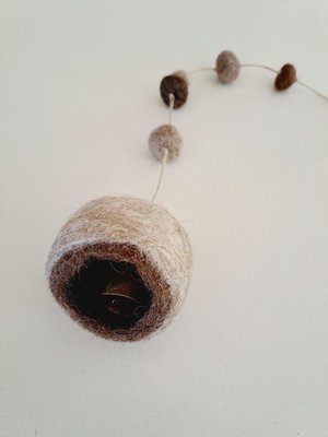 Llama Fibre Boho Bell for nursery. Mama Llama Fuzzy Natural Toned Decor for Rustic Room for Children.