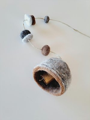 Boho Bell made with llama fiber for nursery. Fuzzy Natural Toned Decor for Rustic Farmhouse, Room for Children.