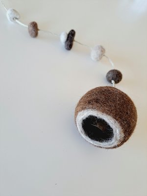 Boho Bell made with llama fiber for nursery. Fuzzy Natural Toned Decor for Rustic Farmhouse, Room for Children.
