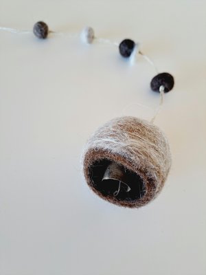 Boho Bell made with llama fiber for nursery. Fuzzy Natural Toned Decor for Rustic Earthy Home, Farmhouse