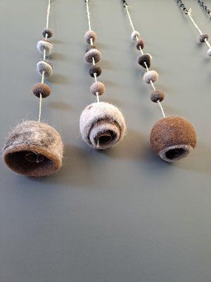 Boho Bell made with llama fiber for nursery. Fuzzy Natural Toned Decor for Rustic Farmhouse, Room for Children.