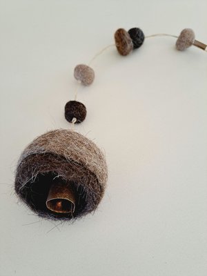 Llama Fibre Boho Bell for nursery. Mama Llama Fuzzy Natural Toned Decor for Rustic Room for Children.