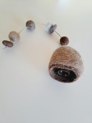 Boho Bell made with llama fiber for nursery. Fuzzy Natural Toned Decor for Rustic Earthy Home, Farmhouse