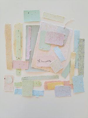 5 x random, mixed mystery packs of Handmade Recycled Collage Papers, Junk Journal papers, paper for scrapbooking, workshops, teachers