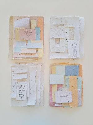 One random, mixed lucky dip mystery scrap pack of Handmade Recycled Waste Papers, Junk Journal papers, for scrapbooks, workshops, teachers.