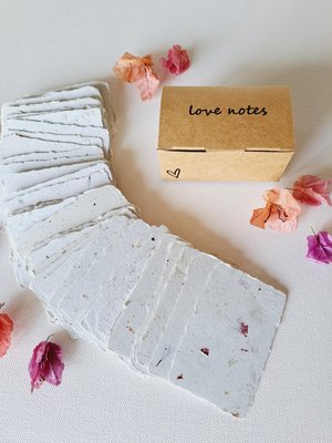 Little Box of Love Notes. 50 blank deckle edge papers. Mini Handmade Recycled 2x3 sheets, Neutral tones, for messages of love
