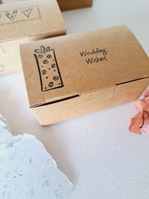 Little box of Wedding Wishes. Mini Handmade Recycled 2x3 sheets, Neutral tones, for guests to write on. 50 blank deckle edge papers