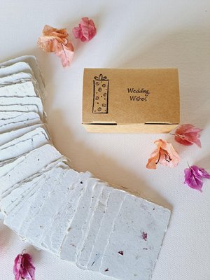 Little box of Wedding Wishes. Mini Handmade Recycled 2x3 sheets, Neutral tones, for guests to write on. 50 blank deckle edge papers