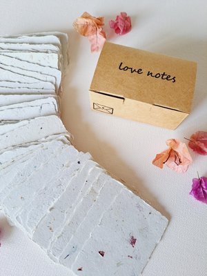 Little Box of Love Notes. 50 blank deckle edge papers. Mini Handmade Recycled 2x3 sheets, Neutral tones, for messages of love