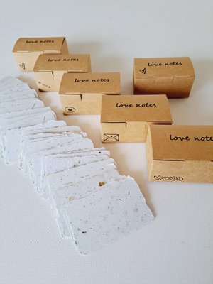 Little Box of Love Notes. 50 blank deckle edge papers. Mini Handmade Recycled 2x3 sheets, Neutral tones, for messages of love