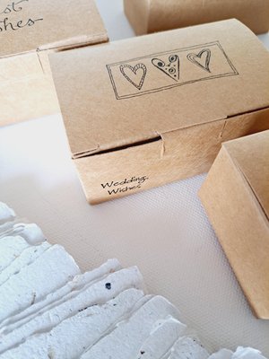 Little box of Wedding Wishes. Mini Handmade Recycled 2x3 sheets, Neutral tones, for guests to write on. 50 blank deckle edge papers