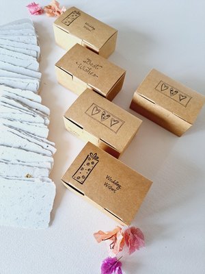 Little box of Wedding Wishes. Mini Handmade Recycled 2x3 sheets, Neutral tones, for guests to write on. 50 blank deckle edge papers
