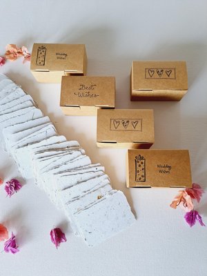 Little box of Wedding Wishes. Mini Handmade Recycled 2x3 sheets, Neutral tones, for guests to write on. 50 blank deckle edge papers
