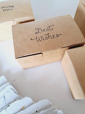Little box of Wedding Wishes. Mini Handmade Recycled 2x3 sheets, Neutral tones, for guests to write on. 50 blank deckle edge papers