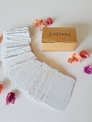 Little Box of Good Luck. 50 blank deckle edge papers for farewell or new job messages. Mini Handmade 2x3 sheets, Neutral, Sentiment cards