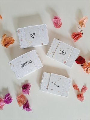 Blank Love Note mini paper bundles of 20 sheets, wrapped with a paper strap. 2x3" hand torn, randomly chosen, mixed neutral tone pieces