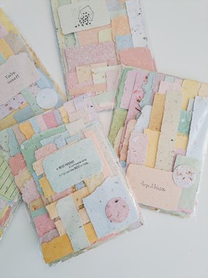 One random, mixed lucky dip mystery scrap pack of Handmade Recycled Waste Papers, Junk Journal papers, for scrapbooks, workshops, teachers.