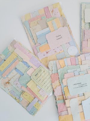 One random, mixed lucky dip mystery scrap pack of Handmade Recycled Waste Papers, Junk Journal papers, for scrapbooks, workshops, teachers.