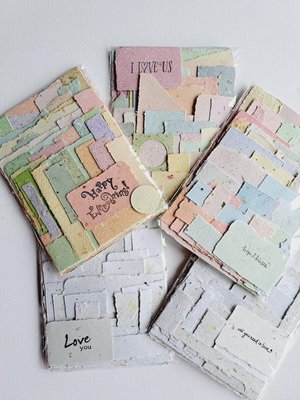 One random, mixed lucky dip mystery scrap pack of Handmade Recycled Waste Papers, Junk Journal papers, for scrapbooks, workshops, teachers.