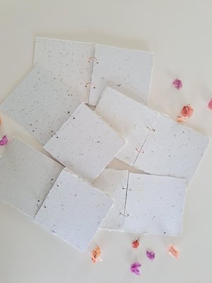 Handmade recycled paper journal / notebook with wattle or grevillea cover, binder rings and pages with botanicals / petals. Add Extra pages