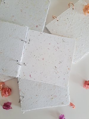 Handmade recycled paper journal / notebook with binder rings and botanicals / petals. Add extra pages!