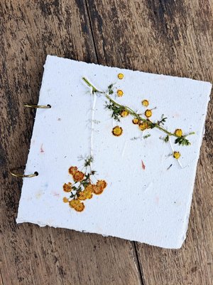 Handmade recycled paper journal / notebook with dried flower cover, binder rings and pages with botanicals / petals. Extra pages available.