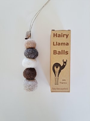 Hairy Llama Balls. Handmade Felt dangle car accessory. Hang it anywhere. BYO fragrance oil or scent. Packaged for gifting, under 20